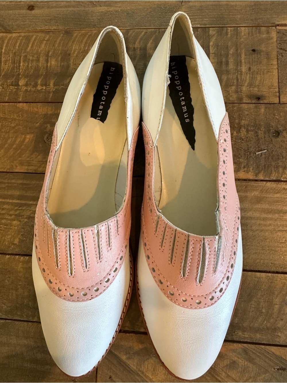 Hipoppotamus Vintage Pink & White Saddle Shoe Style Slip on Loafer Size 9 - Picture 3 of 6